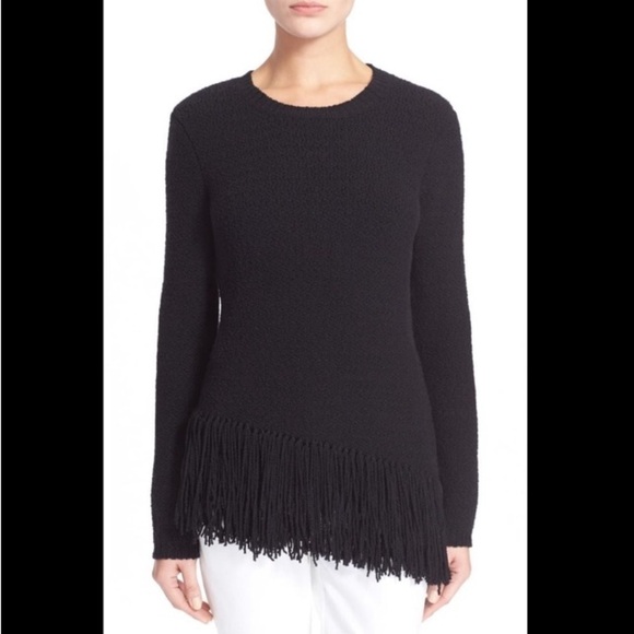 THEORY Sweater Hudina Asymmetrical Fringe Crew Merino Wool XS Luxury Elevated - Picture 16 of 16